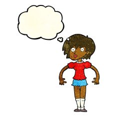 cartoon surprised woman with thought bubble N50