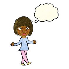 cartoon surprised woman with thought bubble N52