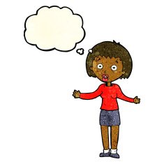cartoon woman making excuses with thought bubble N6