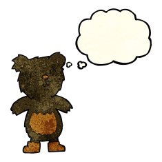 cartoon teddy black bear with thought bubble N3