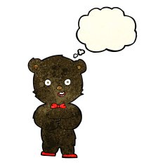 cartoon teddy black bear with thought bubble N4