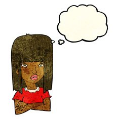 cartoon girl with folded arms thought bubble N3