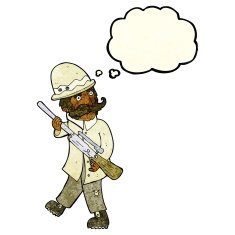 cartoon big game hunter with thought bubble N3