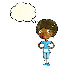 cartoon woman in french maid outfit with thought bubble N3