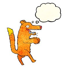 cartoon hungry fox with thought bubble N2