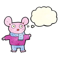 cartoon mouse in clothes with thought bubble N3