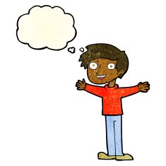 cartoon enthusiastic man with thought bubble N2