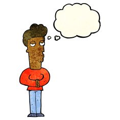cartoon arrogant man with thought bubble N2