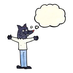 cartoon werewolf with thought bubble N5
