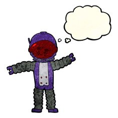 cartoon astronaut with thought bubble N25