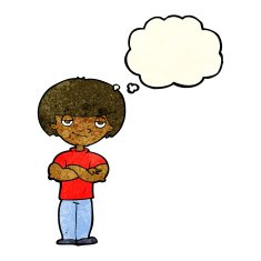 cartoon smug looking man with thought bubble N3