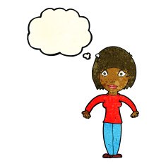 cartoon surprised woman with thought bubble N55