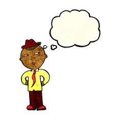 cartoon man wearing hat with thought bubble N3