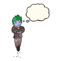 cartoon floating vampire with thought bubble N3