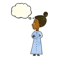 cartoon strict victorian teacher with thought bubble N3