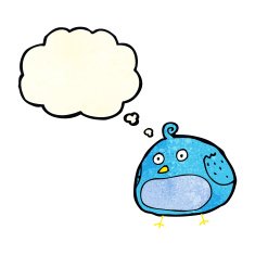 cartoon fat bird with thought bubble N9