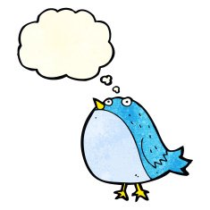cartoon fat bird with thought bubble N10