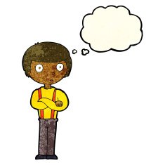 cartoon staring boy with thought bubble N6