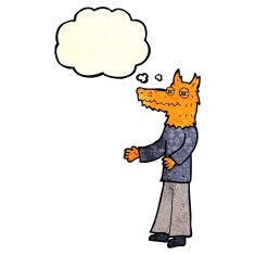 cartoon fox man with thought bubble N14