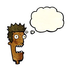 cartoon shocked man's face with thought bubble N3