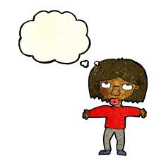 cartoon girl looking upwards with thought bubble N3