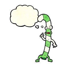 cartoon dancing christmas candy cane with thought bubble N6