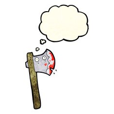 bloody cartoon axe with thought bubble N2