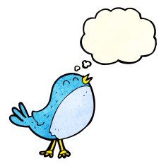 cartoon singing bird with thought bubble N3
