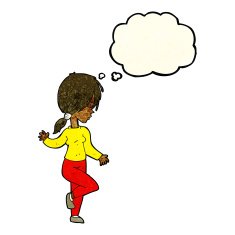 cartoon girl dancing with thought bubble N3