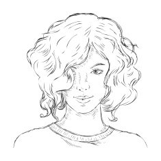 Vector Single Sketch Female Face Women Hairstyle N4