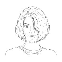 Vector Single Sketch Female Face Women Hairstyle N6