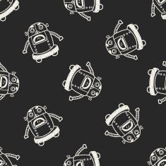 Doodle Robot seamless pattern background N18