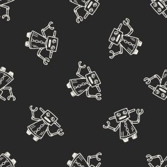 Doodle Robot seamless pattern background N22