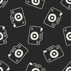 camera doodle drawing seamless pattern background
