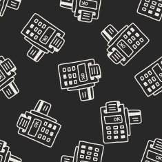 Credit card machine doodle drawing seamless pattern background