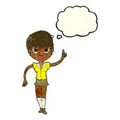 cartoon pretty woman with idea thought bubble N16