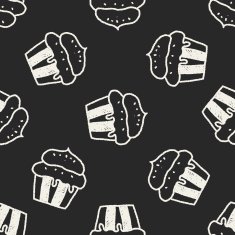 cupcake doodle drawing seamless pattern background