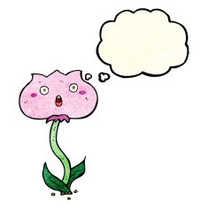 cartoon shocked flower with thought bubble N3
