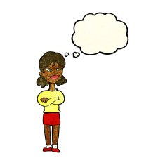 cartoon smug woman with thought bubble N5