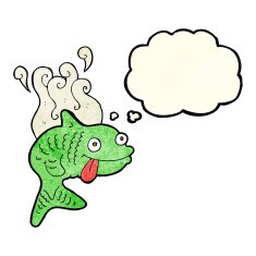 cartoon smelly fish with thought bubble N3