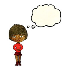 cartoon woman waiting patiently with thought bubble N3