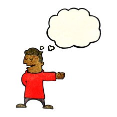 cartoon man gesturing direction with thought bubble N3