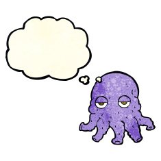 cartoon alien squid face with thought bubble N6