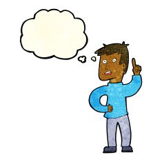 cartoon boy with idea thought bubble N24