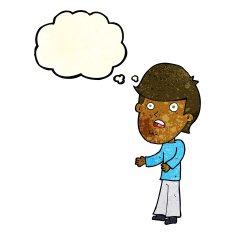 cartoon shocked man with thought bubble N25
