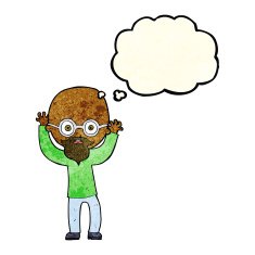 cartoon stressed bald man with thought bubble N3