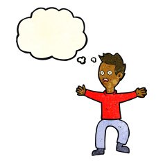 cartoon man panicking with thought bubble N11