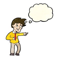 cartoon funny office man pointing with thought bubble N3