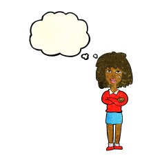 cartoon tough woman with folded arms thought bubble N3