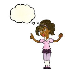 cartoon woman with idea thought bubble N54